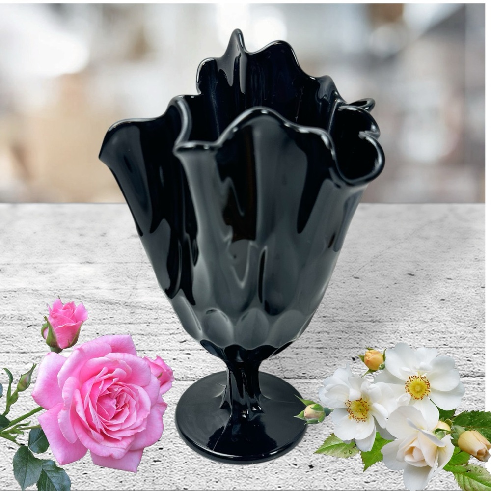 Fenton Amethyst Vintage Black Glass Thumbprint Vase